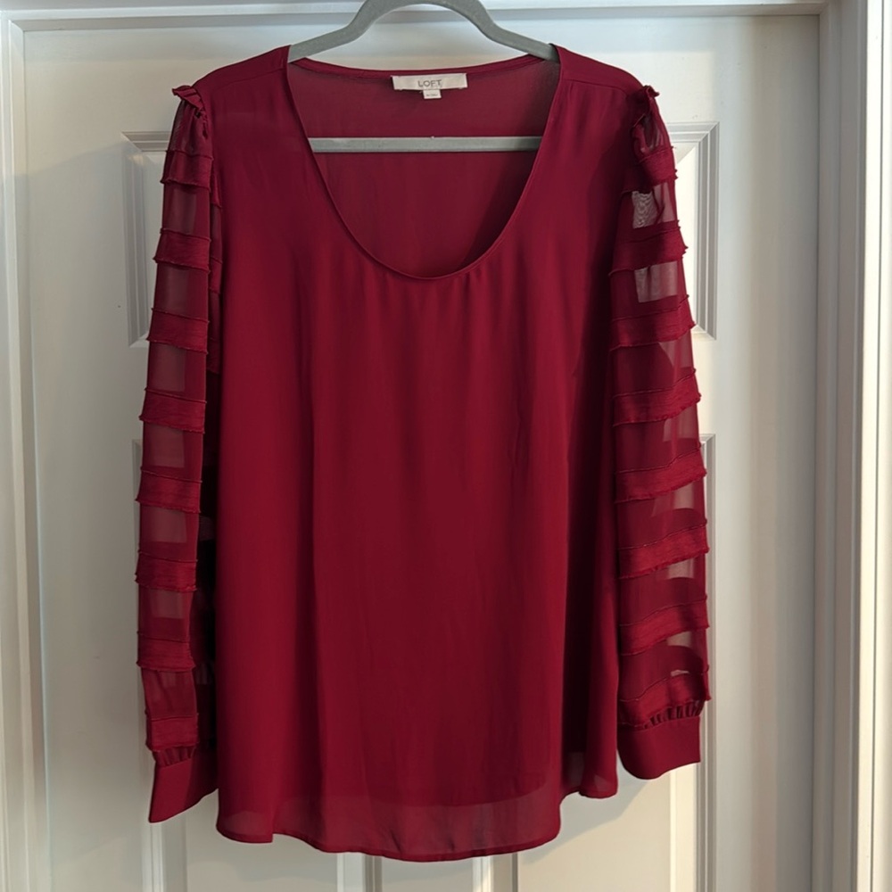 LOFT burgundy blouse with detail sleeves